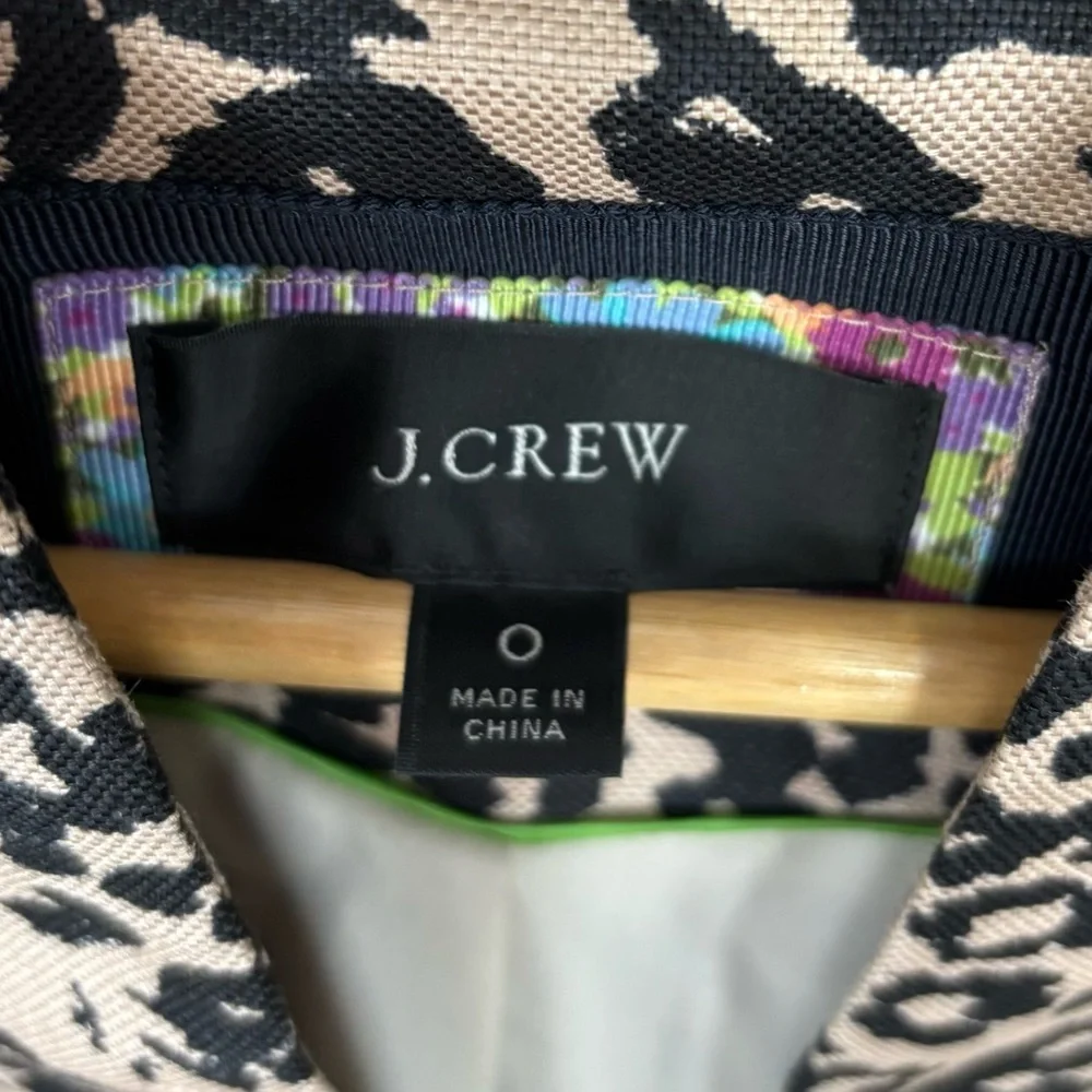 J. Crew Blazer Womens 0‎ Ashen Black Leopard Print Going Out Blazer Linen Blend